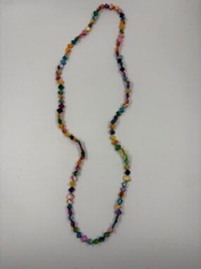 Handcrafted Long Multicolored Glass and Cube Bead Necklace
